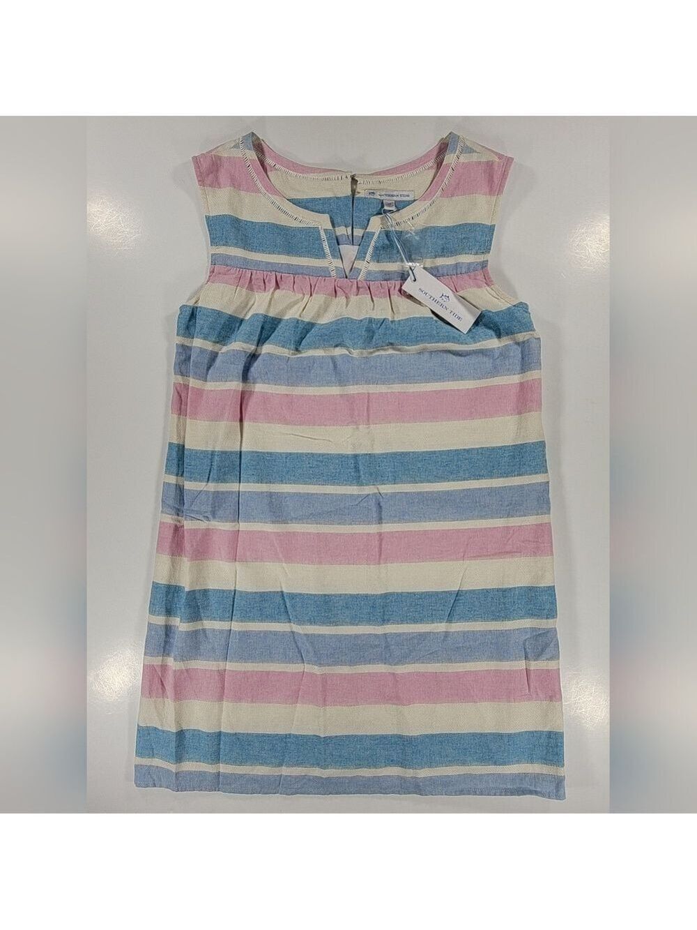 New Southern Tide Cora Striped Linen Blend Shift Dress Womens 10 NWT Pink Blue
